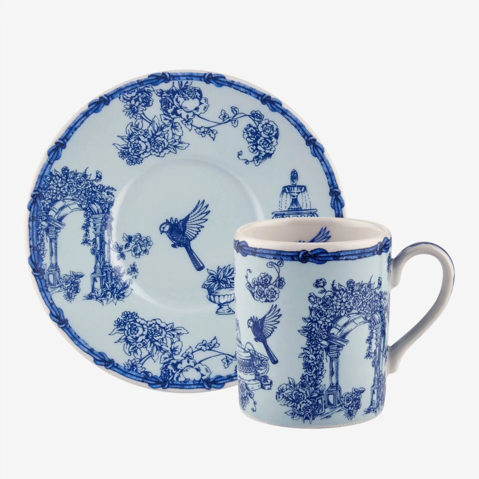 Fontana Yuvarlak Kutulu 2'li Türk Kahvesi Fincanı Seti Mavi