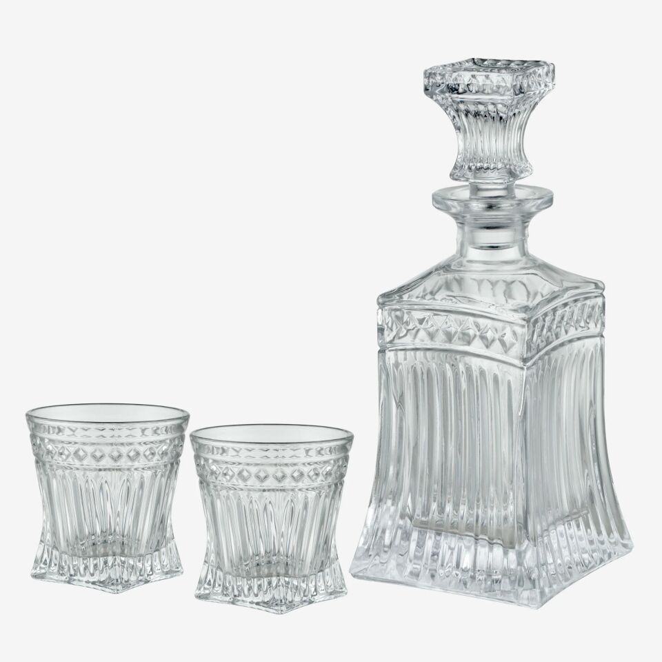 Kristal Kesme 3'lü Viski seti 500 ml/250 ml-CAWDS33111-