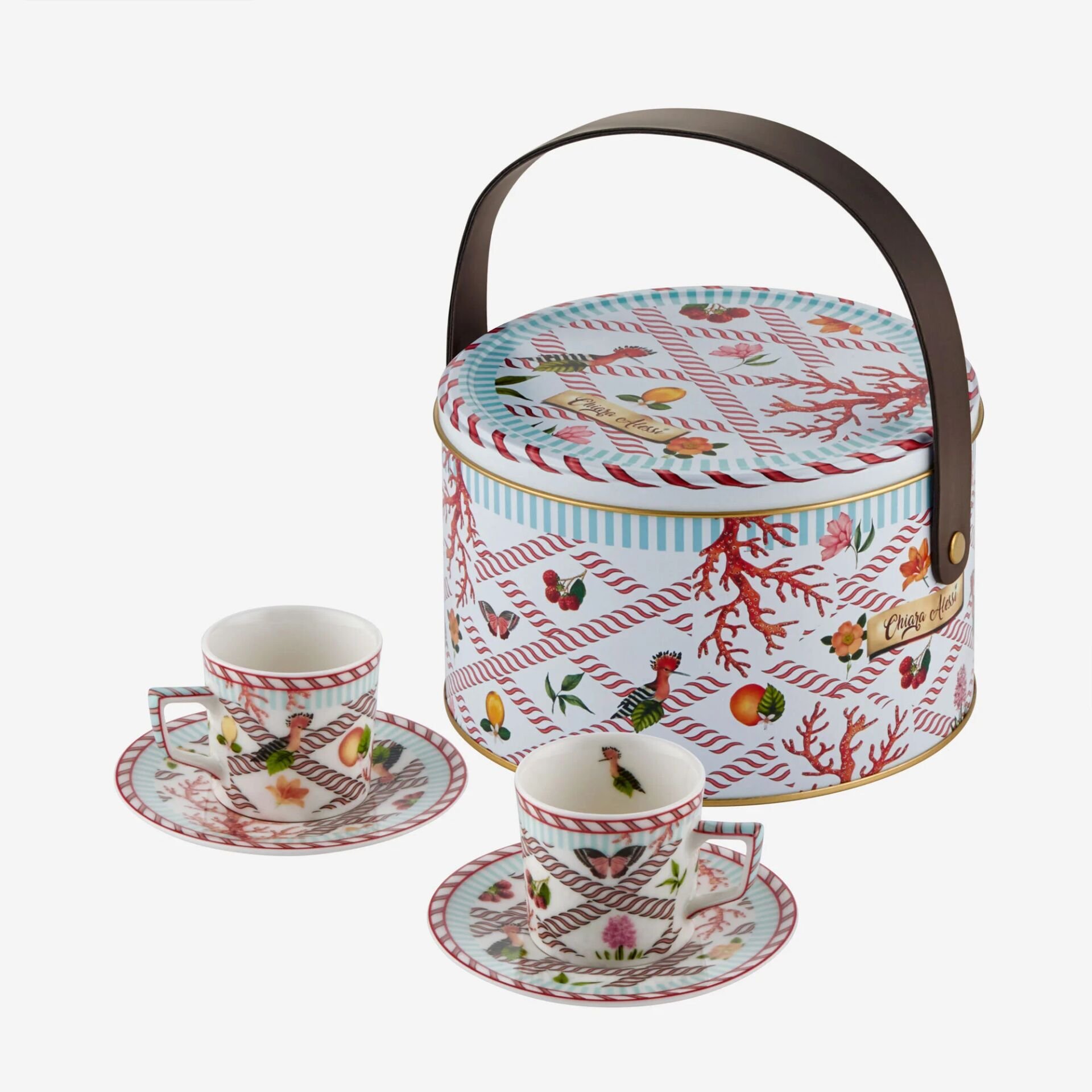 Coral Yuvarlak Kutulu 2'li Türk Kahvesi Fincanı Seti