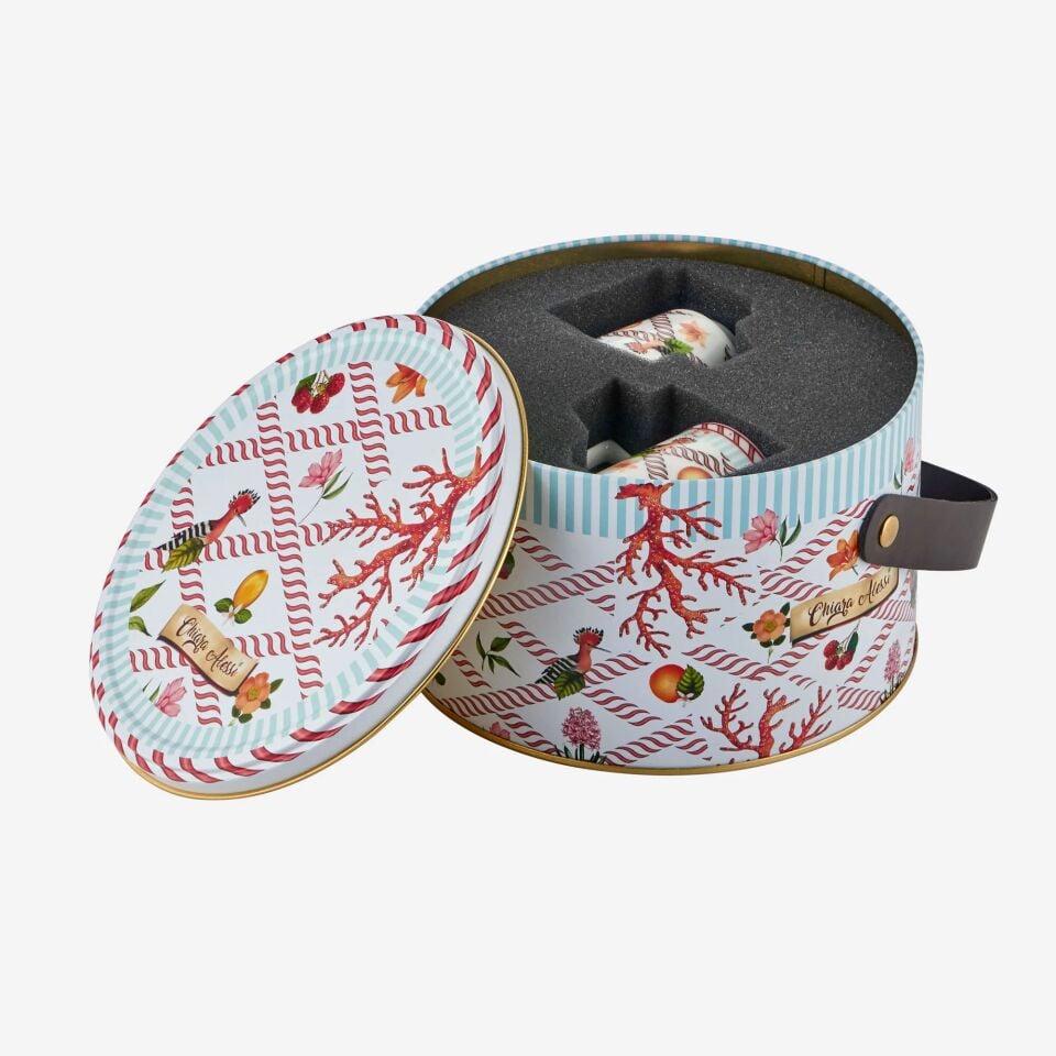 Coral Yuvarlak Kutulu 2'li Türk Kahvesi Fincanı Seti