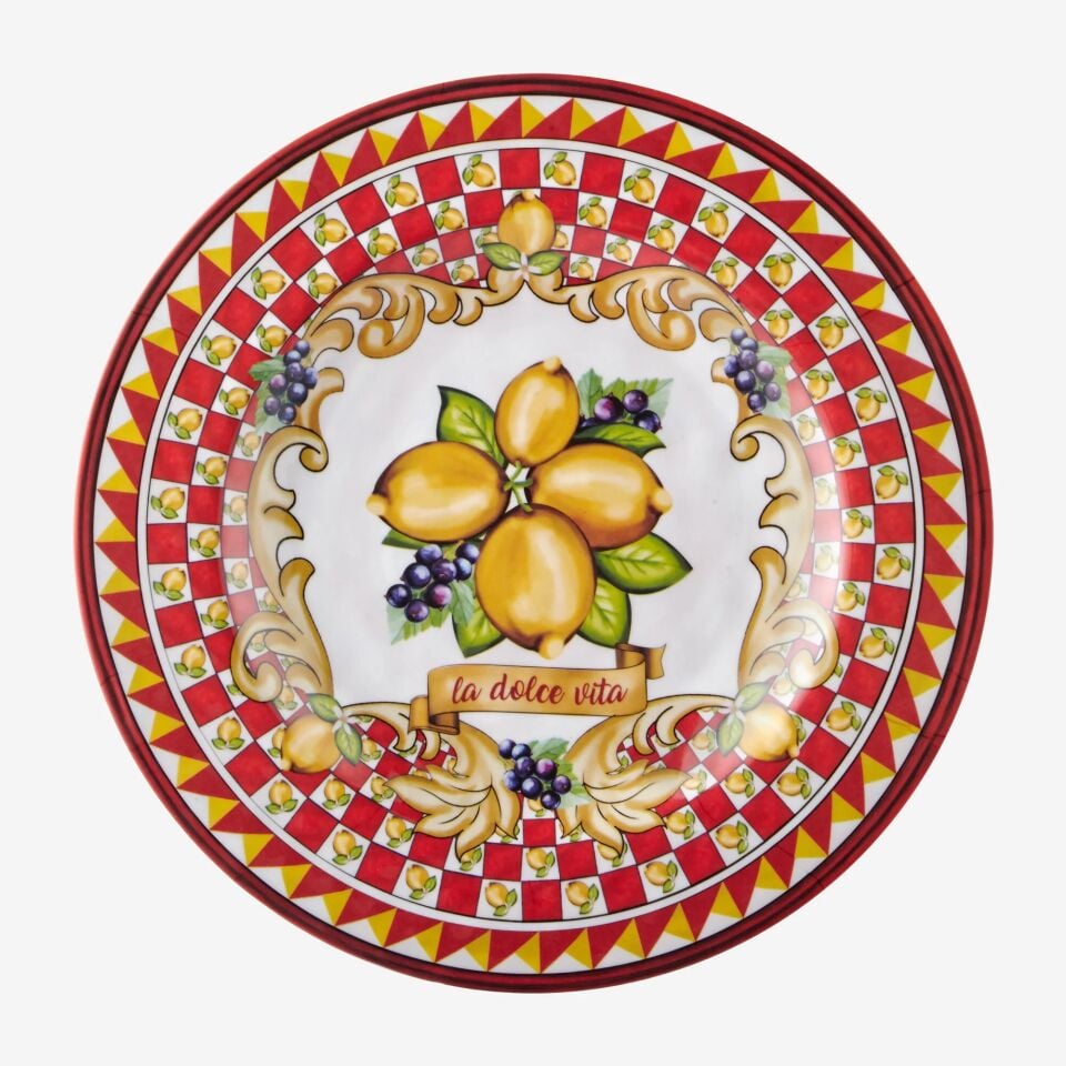 Capri Limon Buketi Kahvaltı Tabağı Kırmızı - 21,5cm