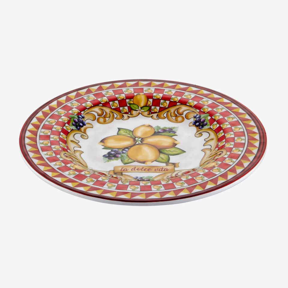 Capri Limon Buketi Kahvaltı Tabağı Kırmızı - 21,5cm