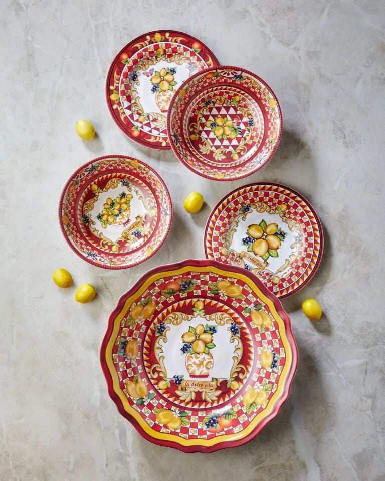 Capri Limon Buketi Kahvaltı Tabağı Kırmızı - 21,5cm