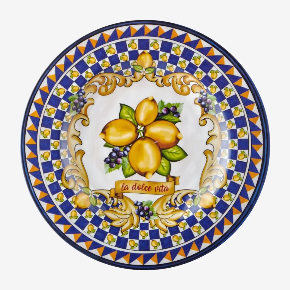 Capri Limon Buketi Kahvaltı Tabağı Mavi - 21,5cm