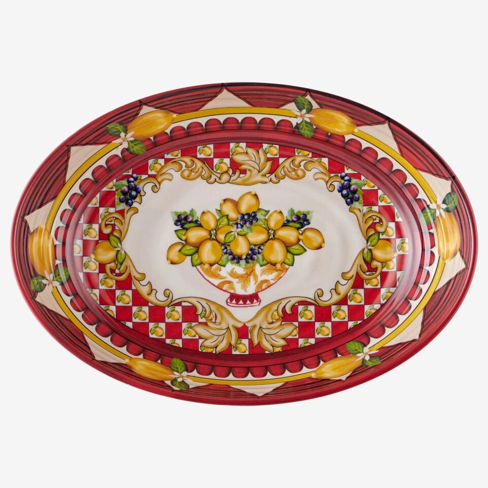 Capri Goblet Desenli Oval Kase Kırmızı - 33cm