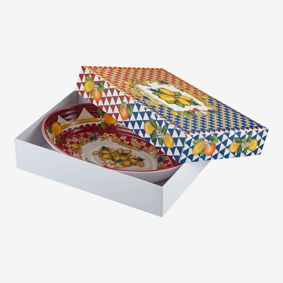 Capri Goblet Desenli Oval Kase Kırmızı - 33cm