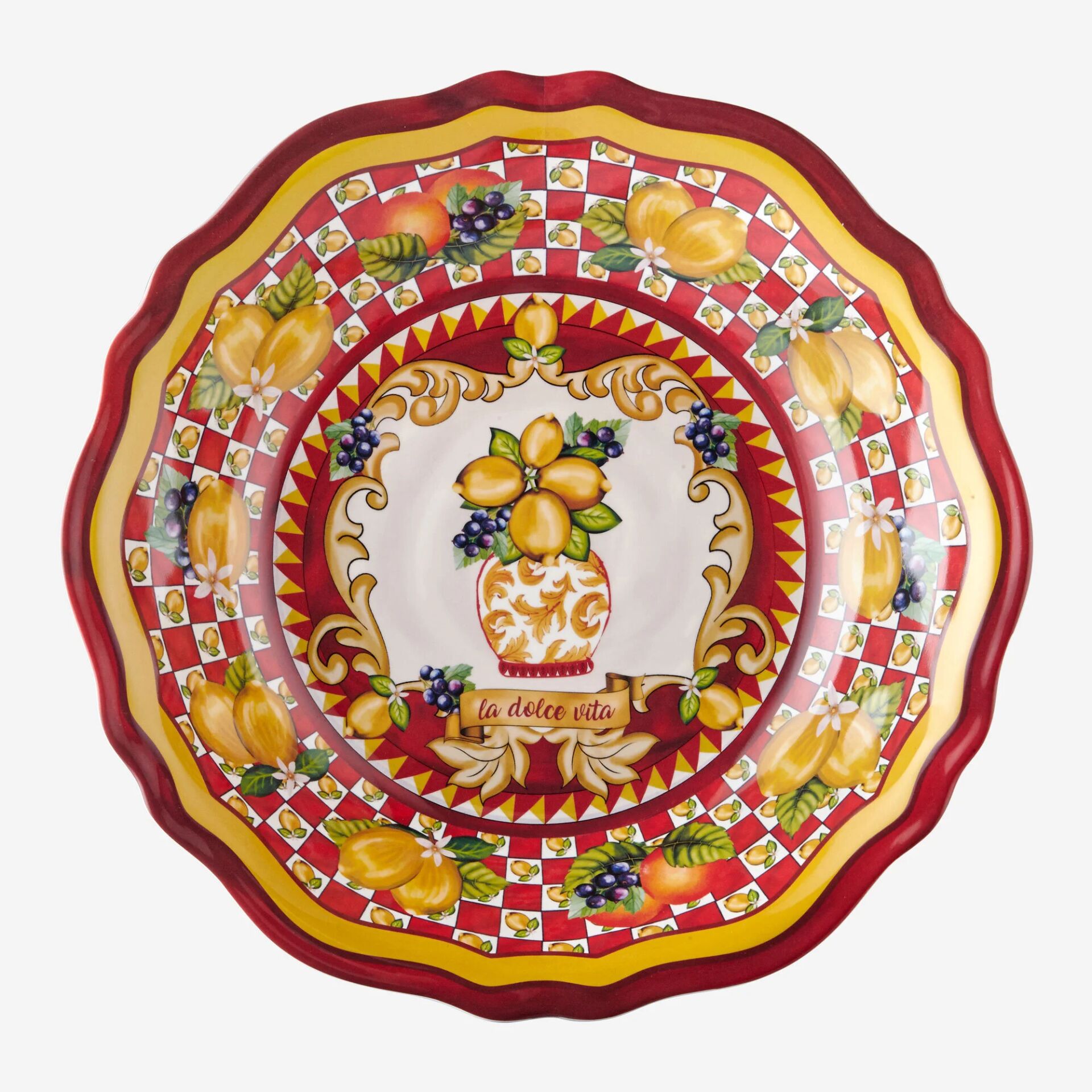 Capri Vazo Desenli Servis Kasesi Kırmızı - 35cm