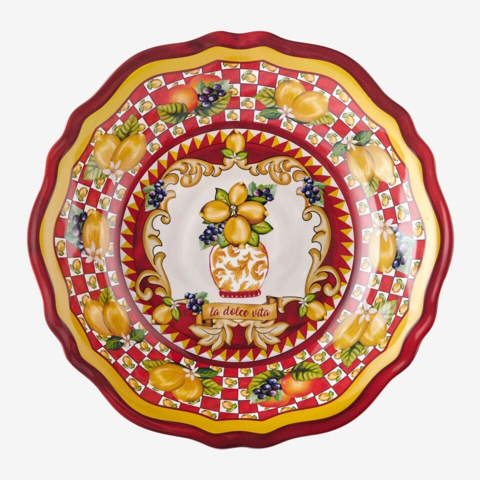 Capri Vazo Desenli Servis Kasesi Kırmızı - 35cm