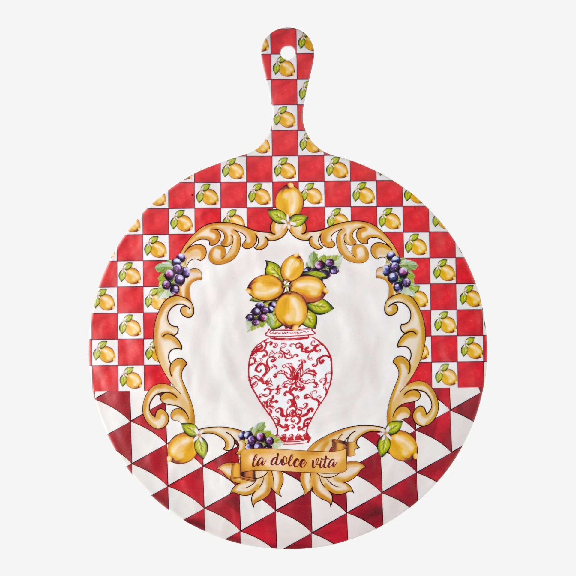 ÖN SİPARİŞ - Capri Vazo Desenli Sunum Tahtası Kırmızı - 41cm