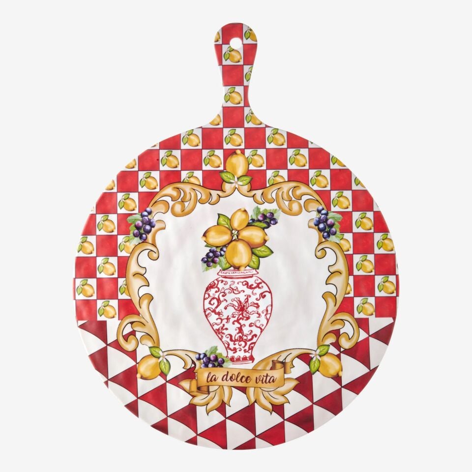 ÖN SİPARİŞ - Capri Vazo Desenli Sunum Tahtası Kırmızı - 41cm