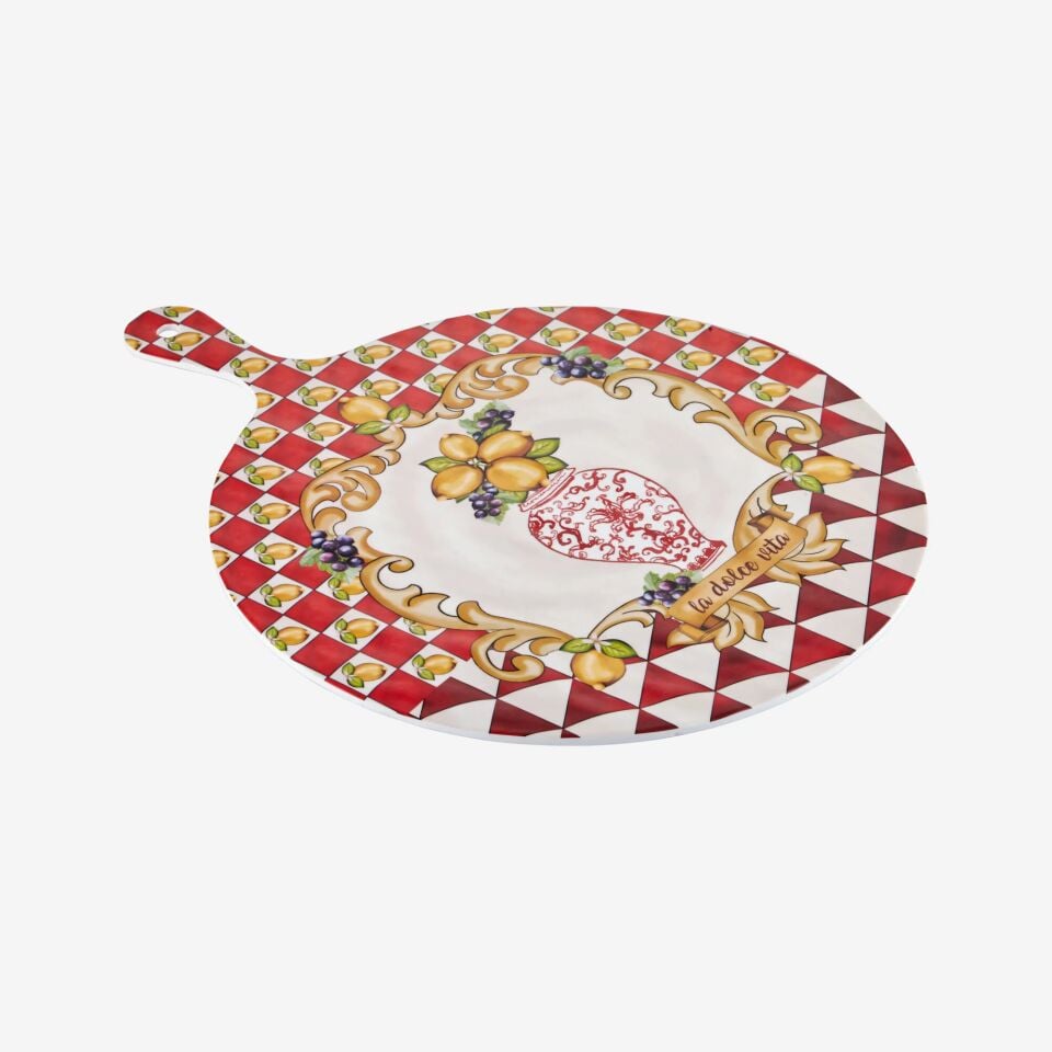 ÖN SİPARİŞ - Capri Vazo Desenli Sunum Tahtası Kırmızı - 41cm