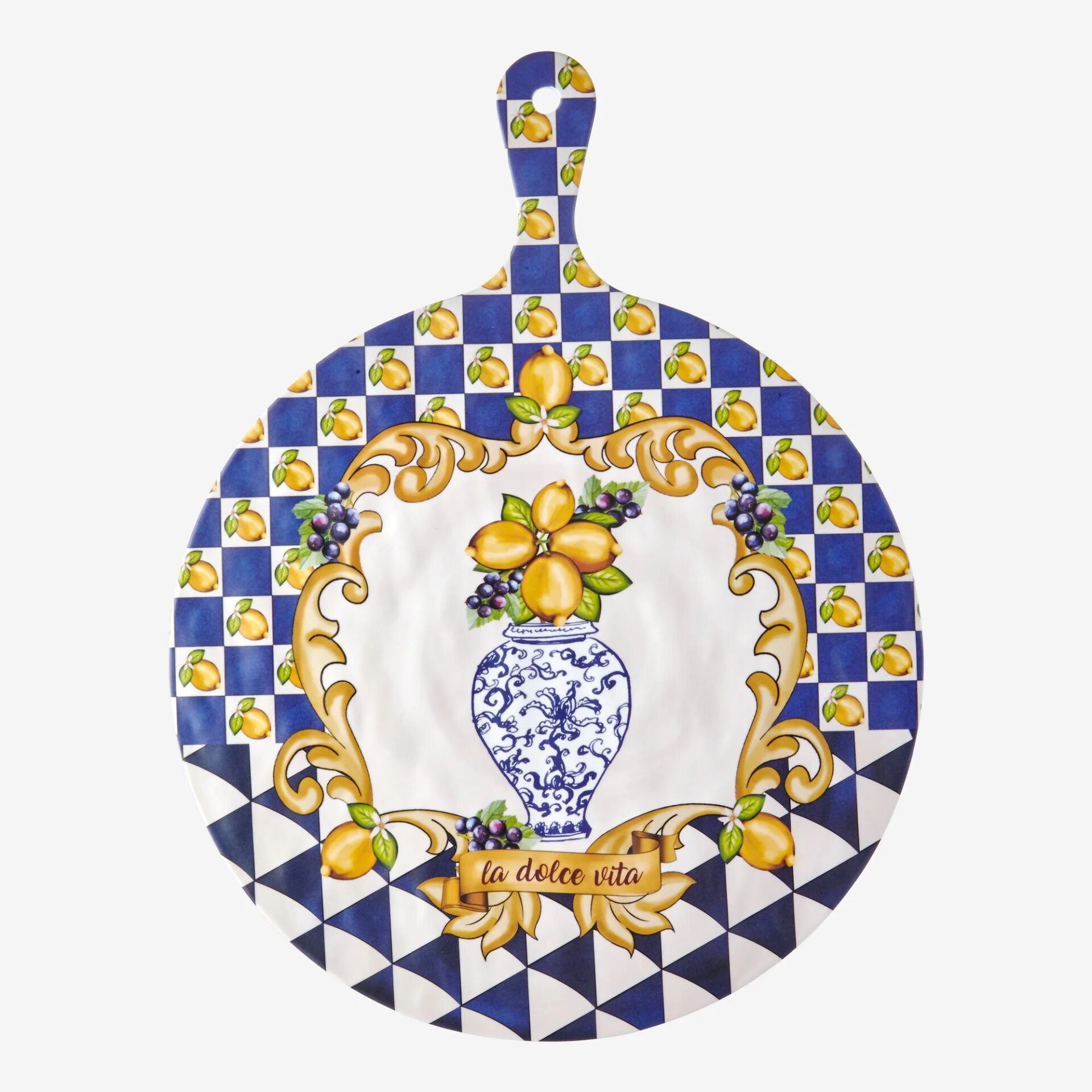 ÖN SİPARİŞ - Capri Vazo Desenli Sunum Tahtası Mavi - 41cm