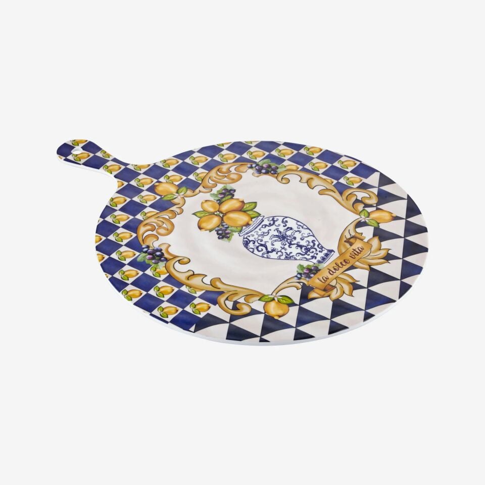 ÖN SİPARİŞ - Capri Vazo Desenli Sunum Tahtası Mavi - 41cm