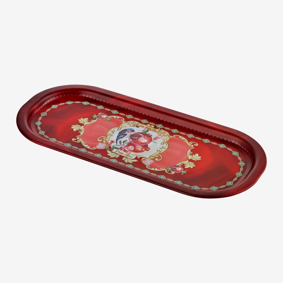 Metal Oval Kahve Sunum Tepsisi 37 cm Kırmızı