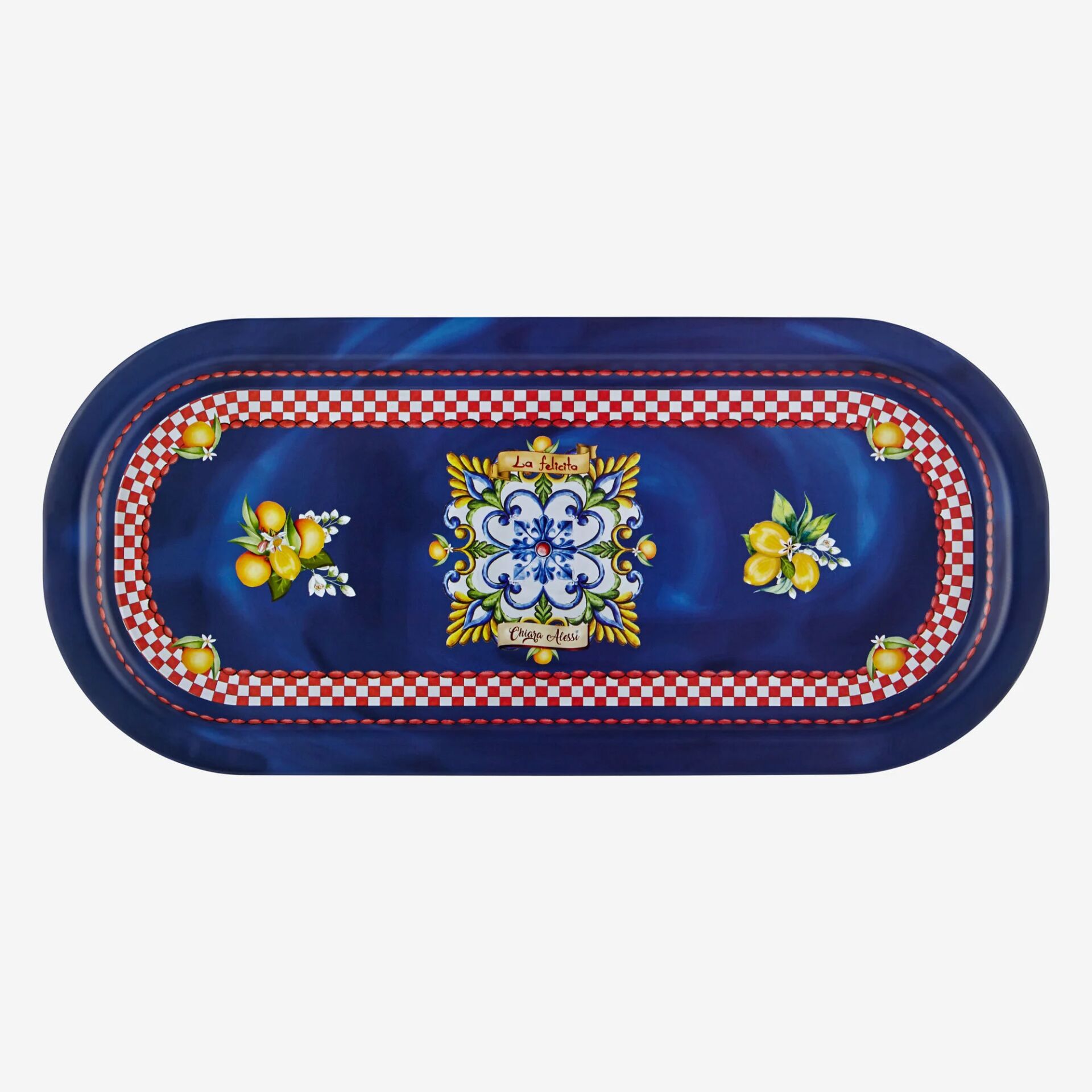 Metal Oval Kahve Sunum Tepsisi 37 cm Mavi