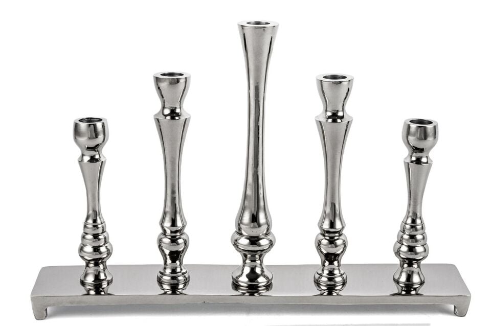 Gümüş Metal 5li Şamdan 41x8x28cm