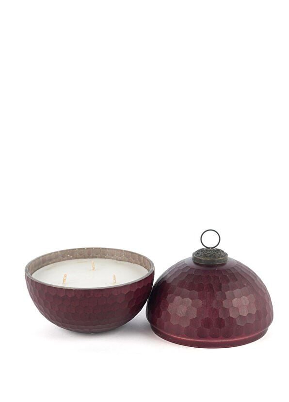 Bordo Kapaklı Cam Mum Sandal Bordo - 12x13cm