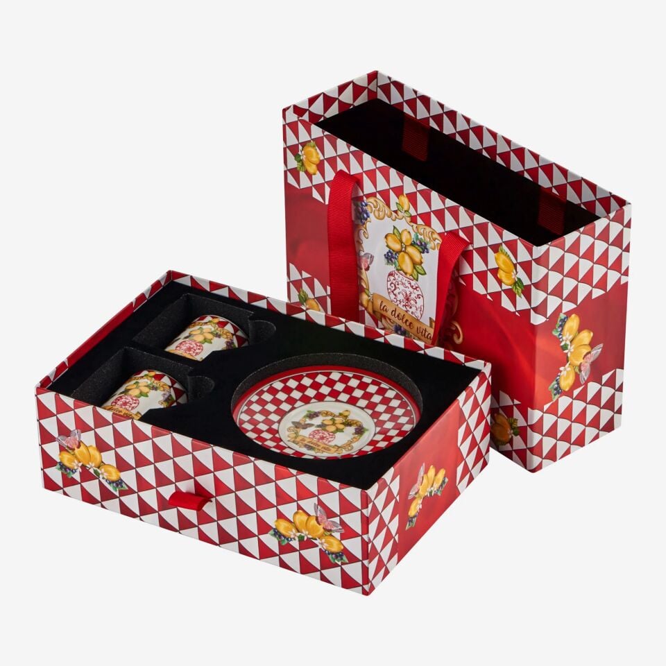 Capri Damalı Türk Kahvesi Fincanı Seti 2'li Kırmızı