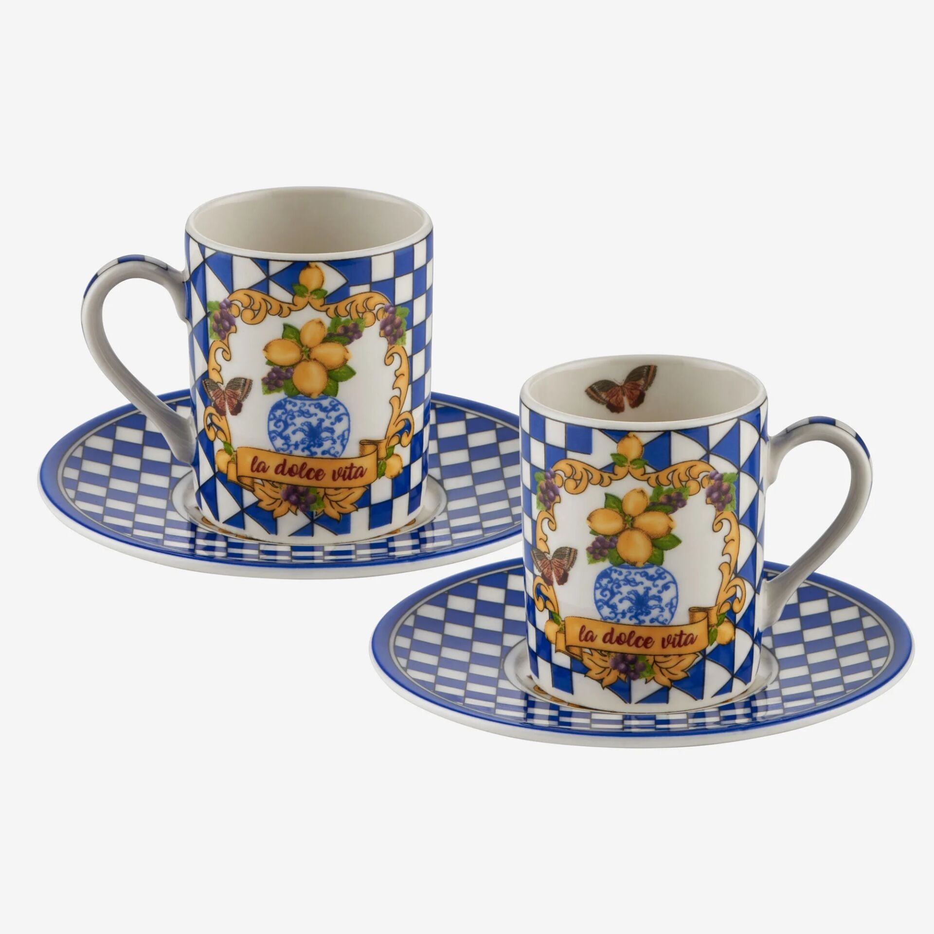 Capri Damalı Türk Kahvesi Fincanı Seti 2'li Mavi