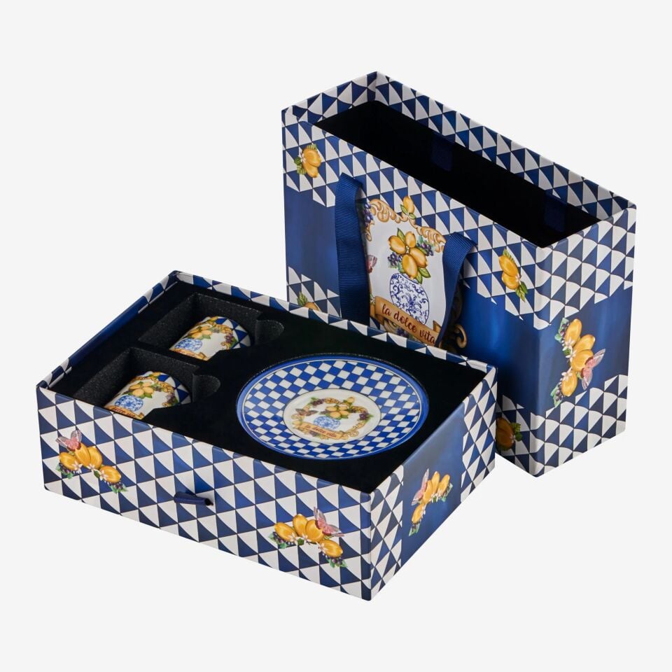 Capri Damalı Türk Kahvesi Fincanı Seti 2'li Mavi