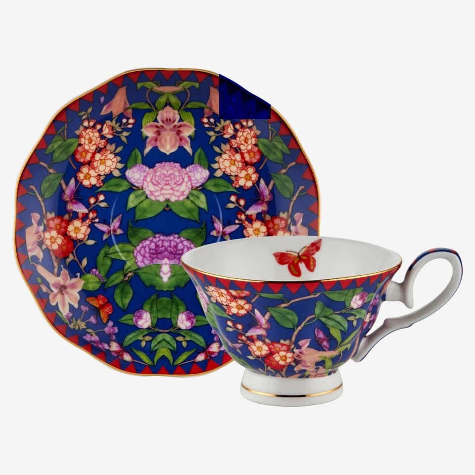 FLOWER GARDEN 2'Lİ TÜRK KAHVESİ FİNCANI SETİ 90ml - Mavi