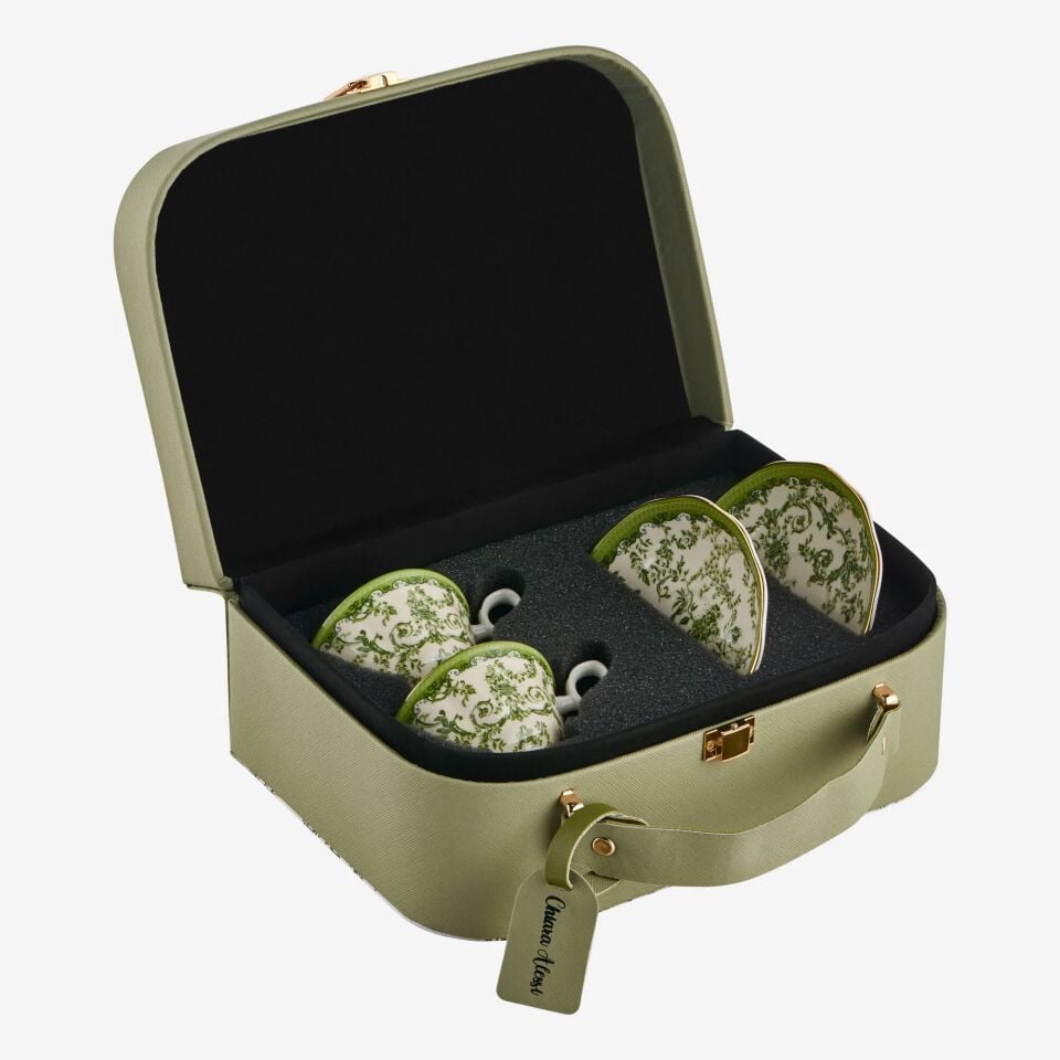 FLOWER GARDEN 2'Lİ TÜRK KAHVESİ FİNCANI SETİ 90ml - Yeşil