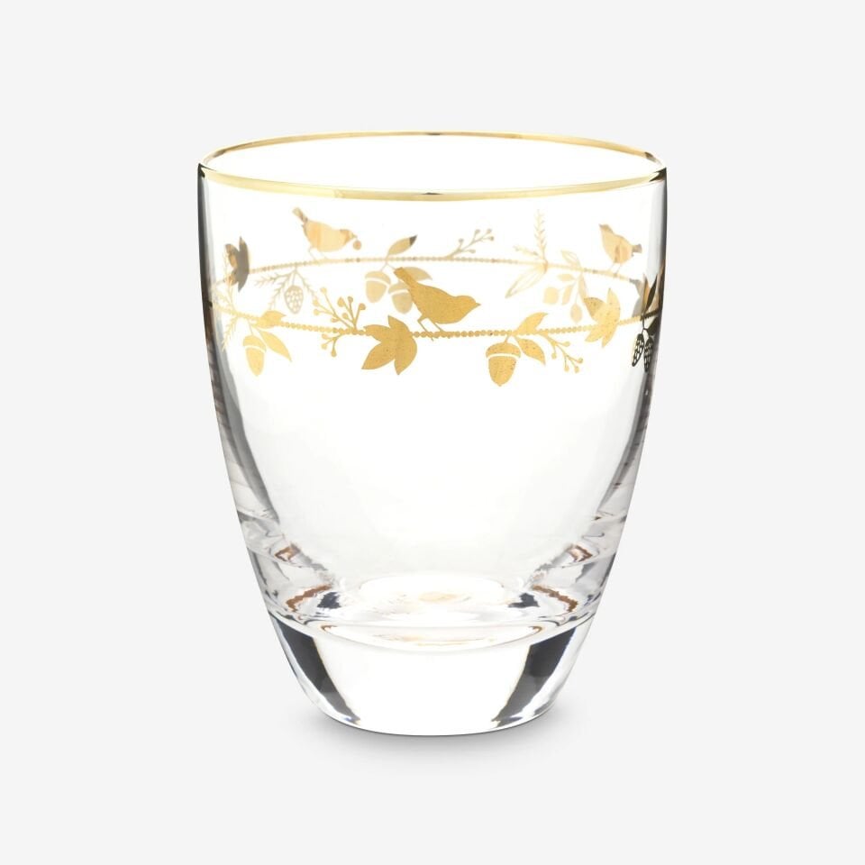 Love Birds Altın Kuşlu Cam Su Bardağı 360 ml