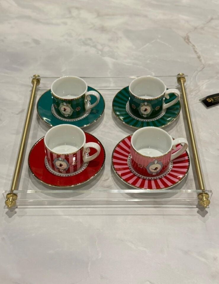 Pirinç Kulplu Pleksi Detay Tepsi Sivri Kulp Gold - 35x26cm