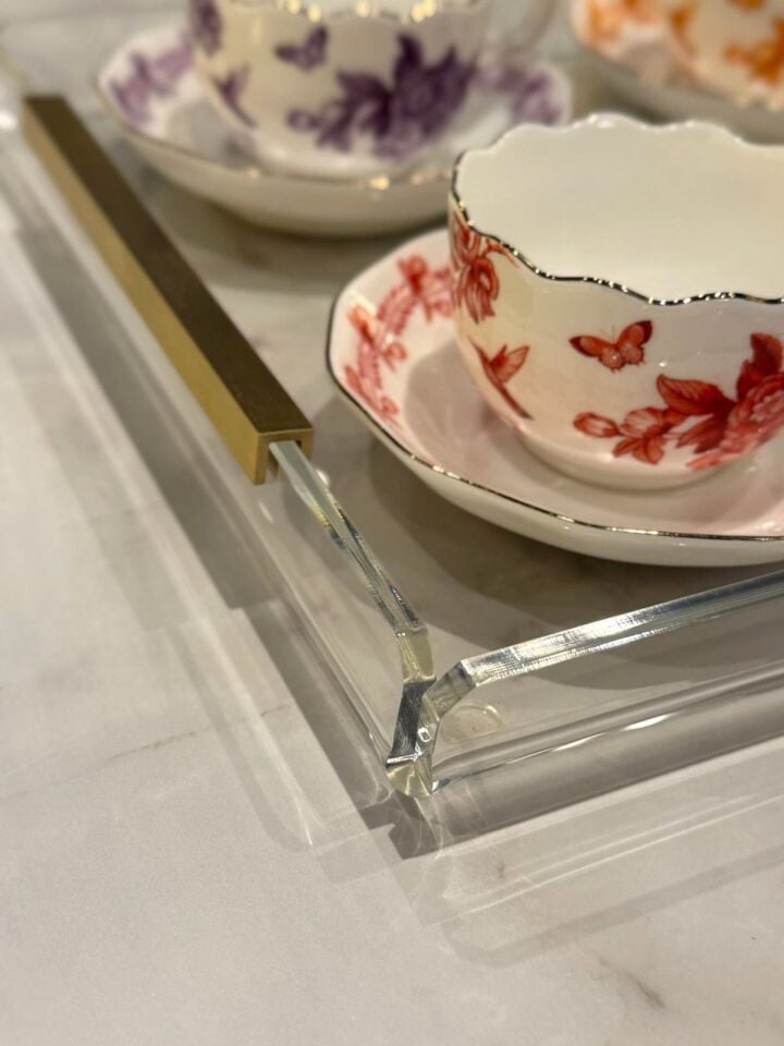 Pirinç Kulplu Pleksi Detay Tepsi U Kulp Gold - 23x18cm