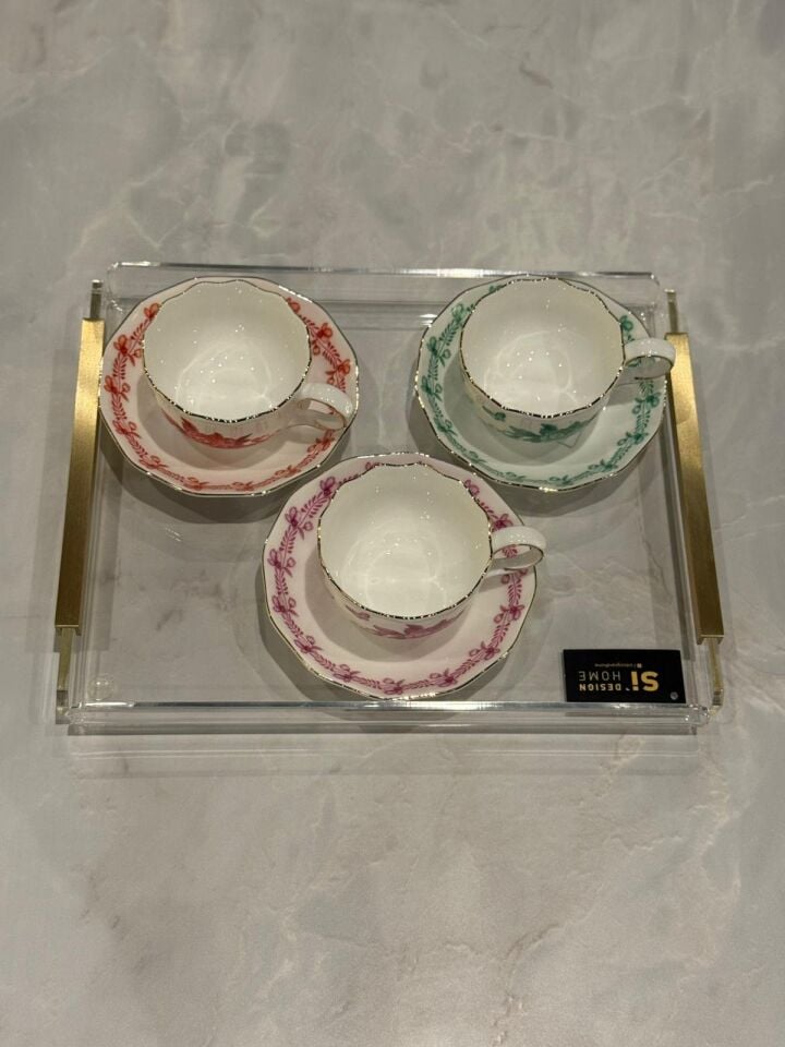 Pirinç Kulplu Pleksi Detay Tepsi U Kulp Gold - 26x21cm