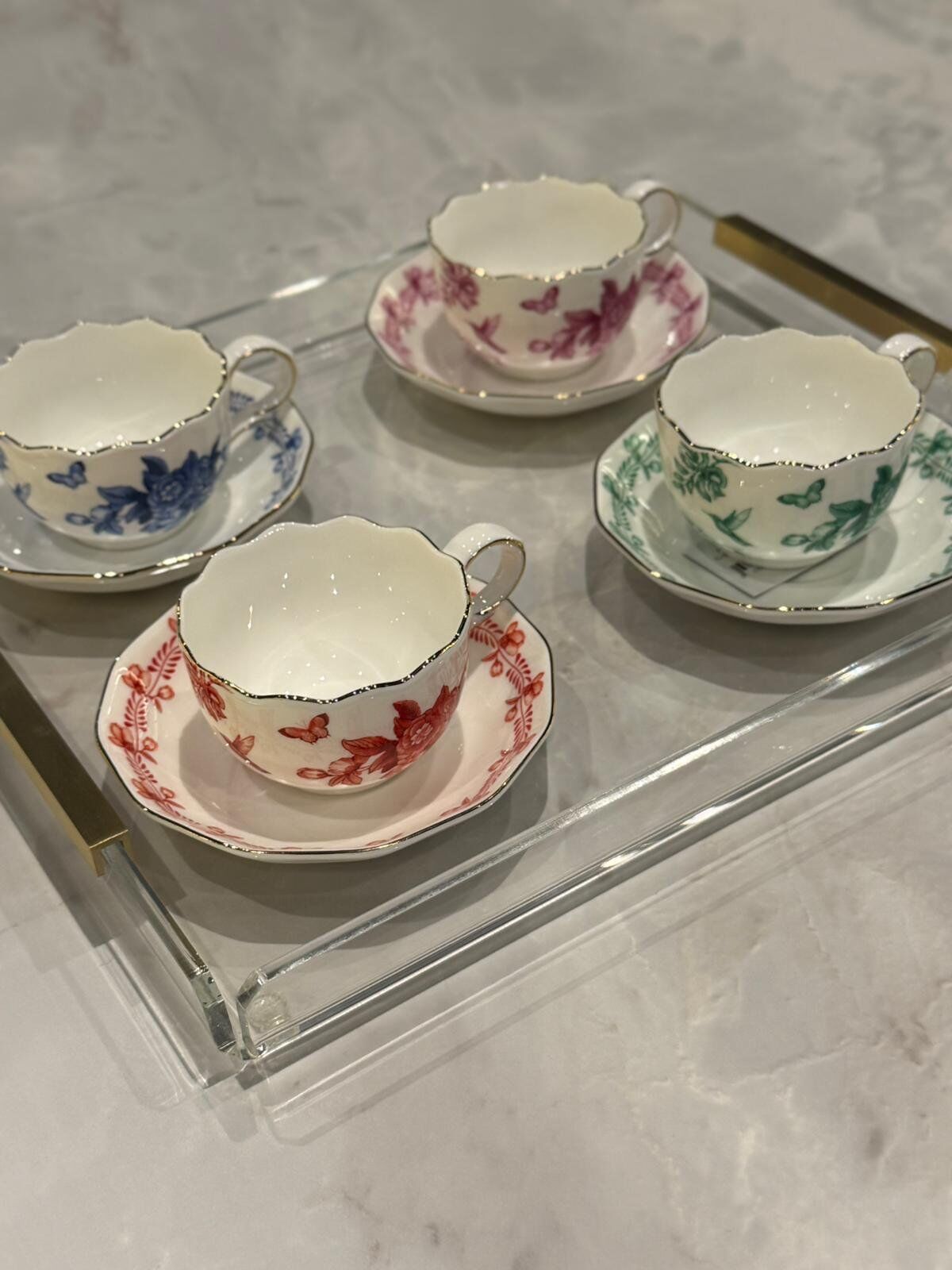 Pirinç Kulplu Pleksi Detay Tepsi U Kulp Gold - 30x26cm