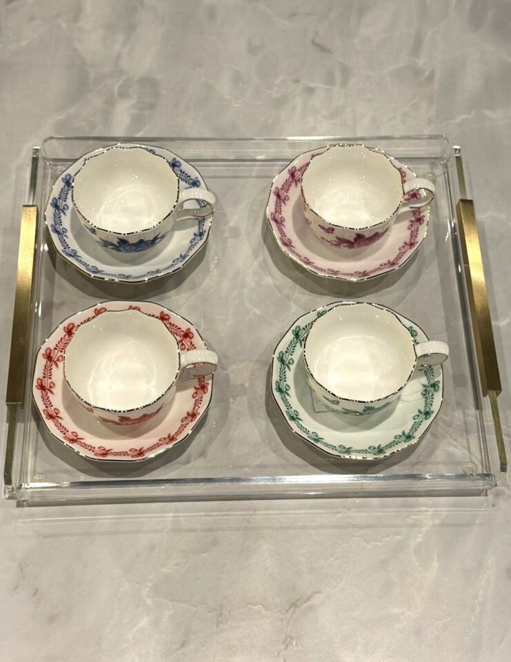 Pirinç Kulplu Pleksi Detay Tepsi U Kulp Gold - 30x26cm