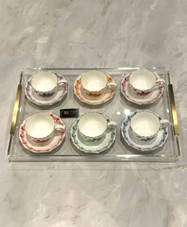 Pirinç Kulplu Pleksi Detay Tepsi U Kulp Gold - 40x26cm