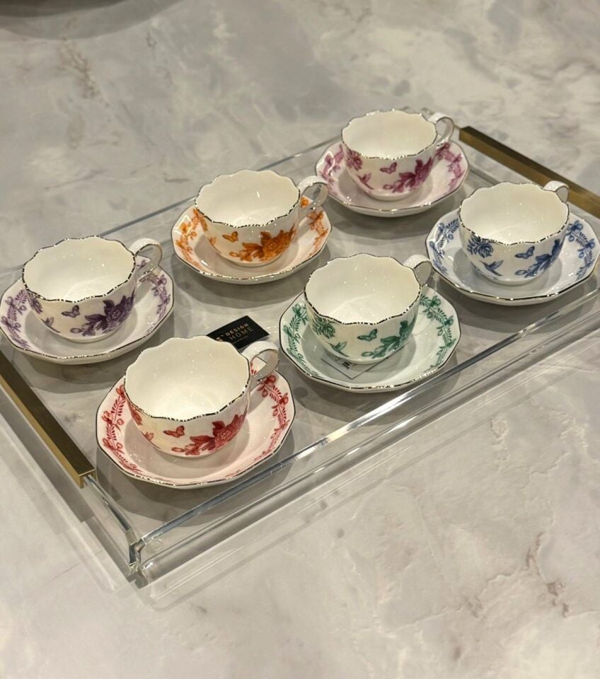 Pirinç Kulplu Pleksi Detay Tepsi U Kulp Gold - 40x26cm