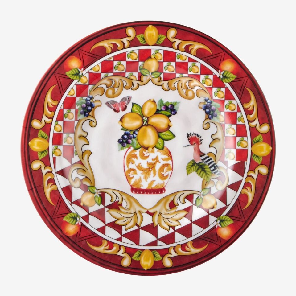 Capri Vazo Desenli Kahvaltı Tabağı Kırmızı - 21,5cm