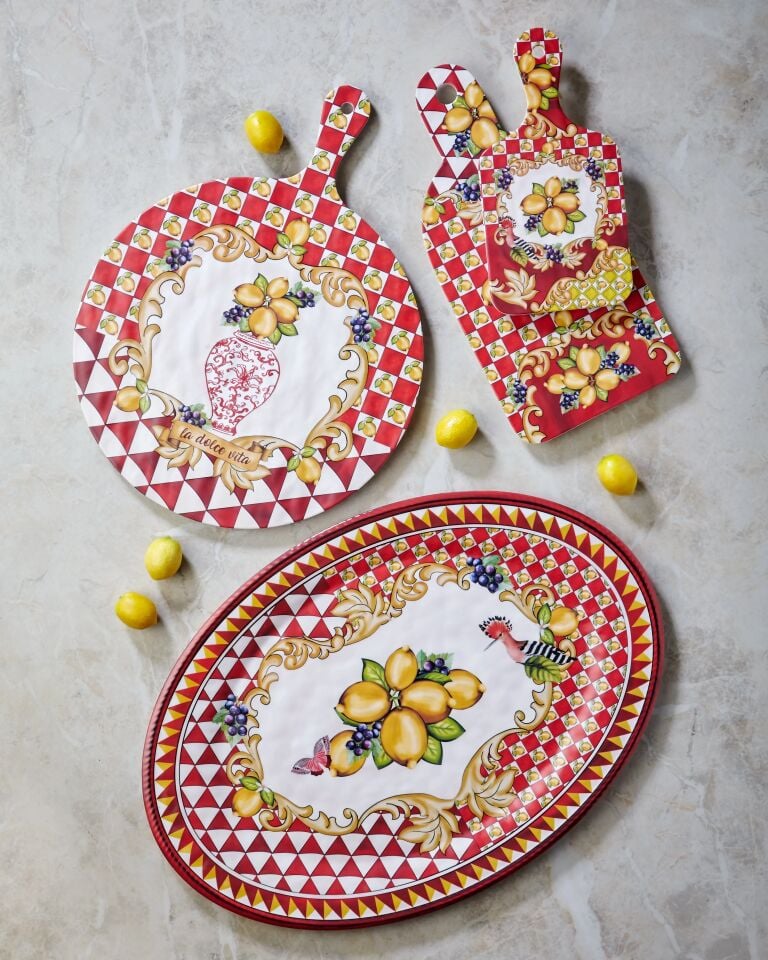 Capri Limon Buketi Servis Tabağı Kırmızı - 50cm