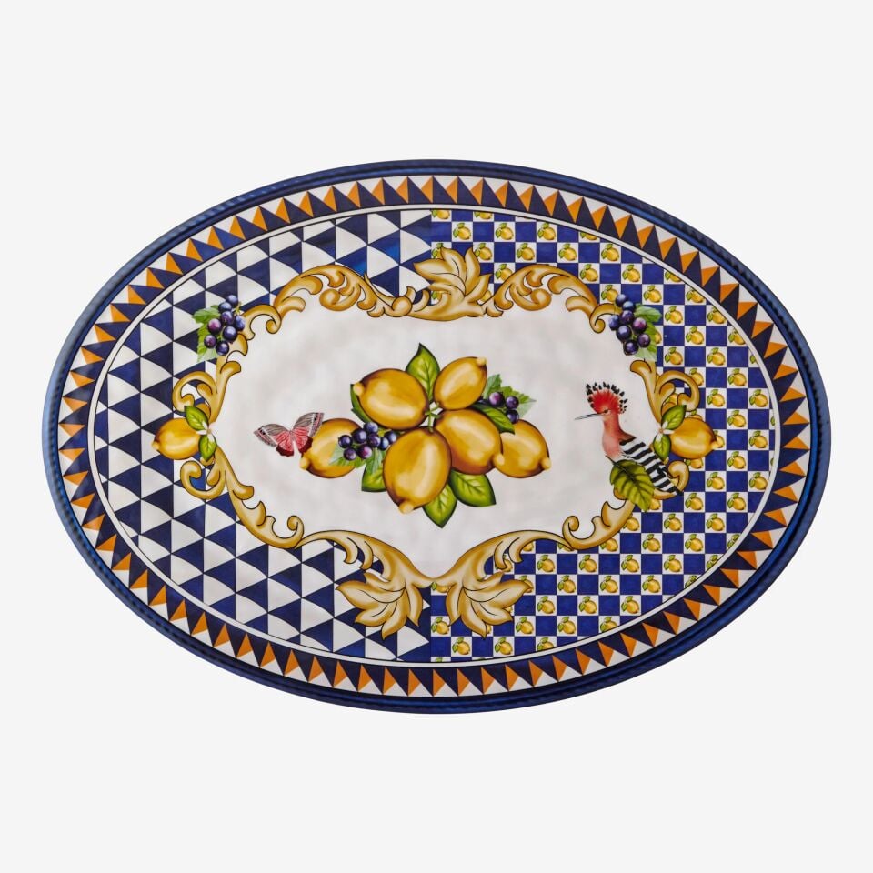 Capri Limon Buketi Servis Tabağı Mavi - 50cm