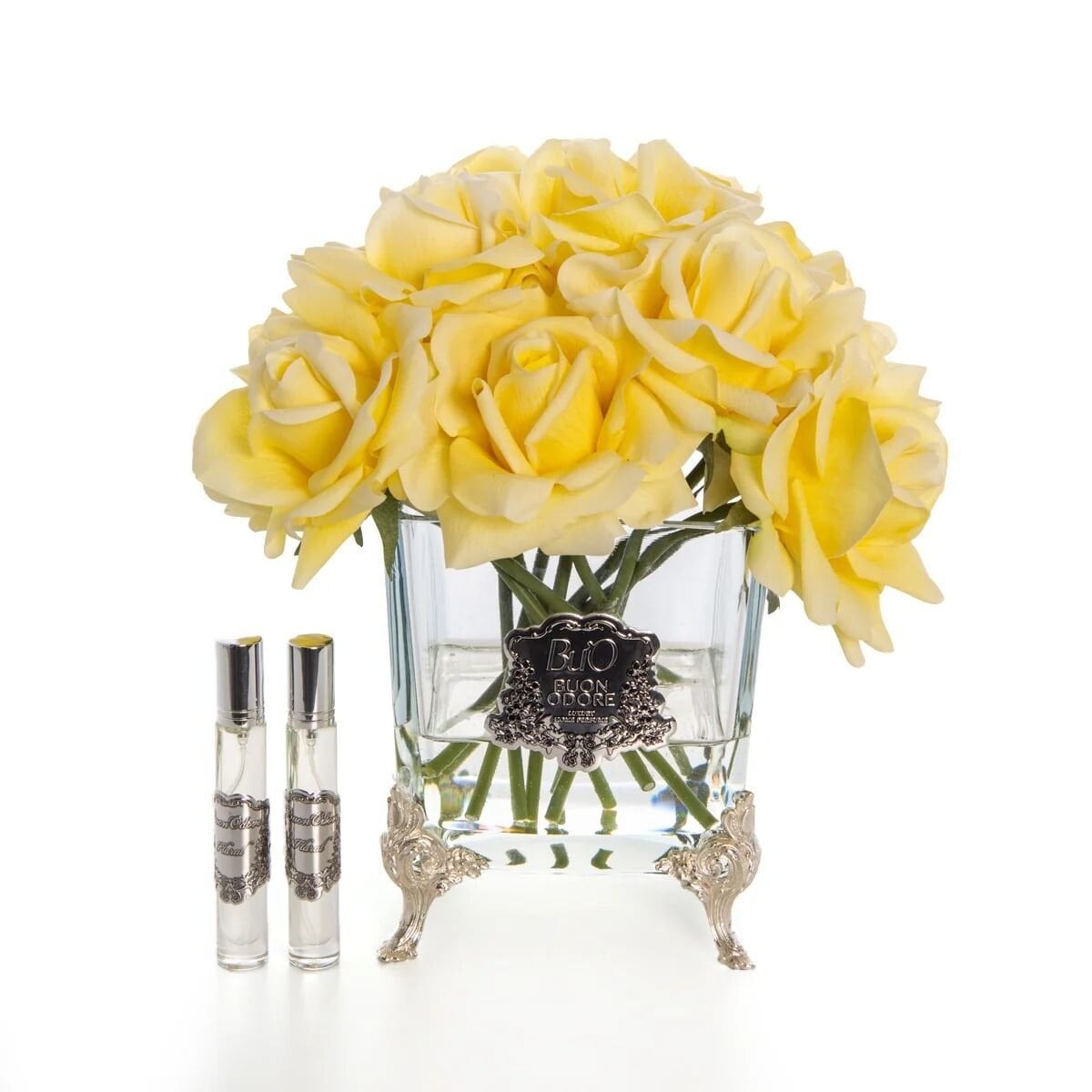 Pirinç Ayaklı Cam Silver Gül Luxury Home Perfume Sarı