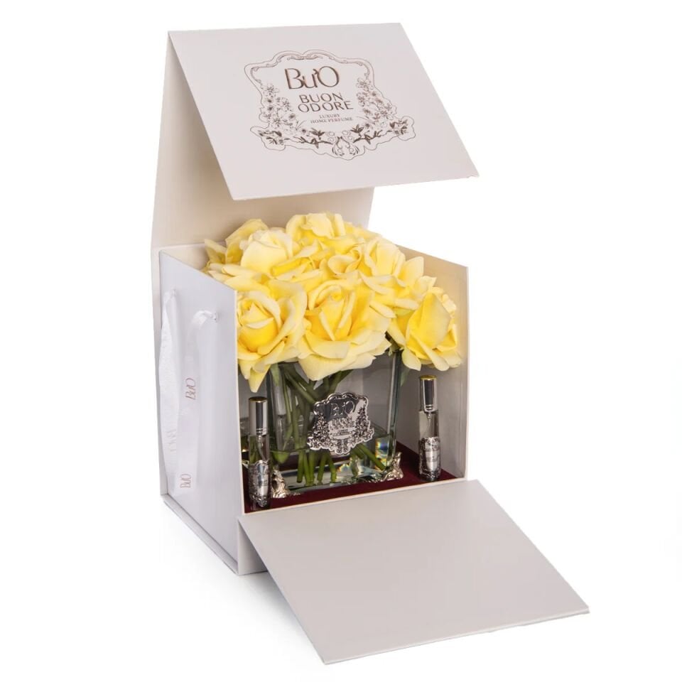 Pirinç Ayaklı Cam Silver Gül Luxury Home Perfume Sarı