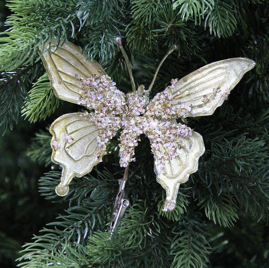 Yılbaşı Süsü Klipsli Kelebek 15 cm Silver
