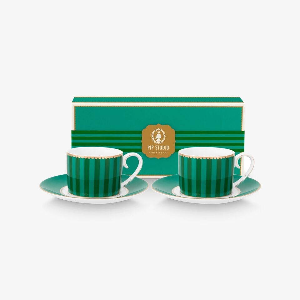 Love Birds İkili Kahve Fincanı Seti 100ml - YeşilÇizgili