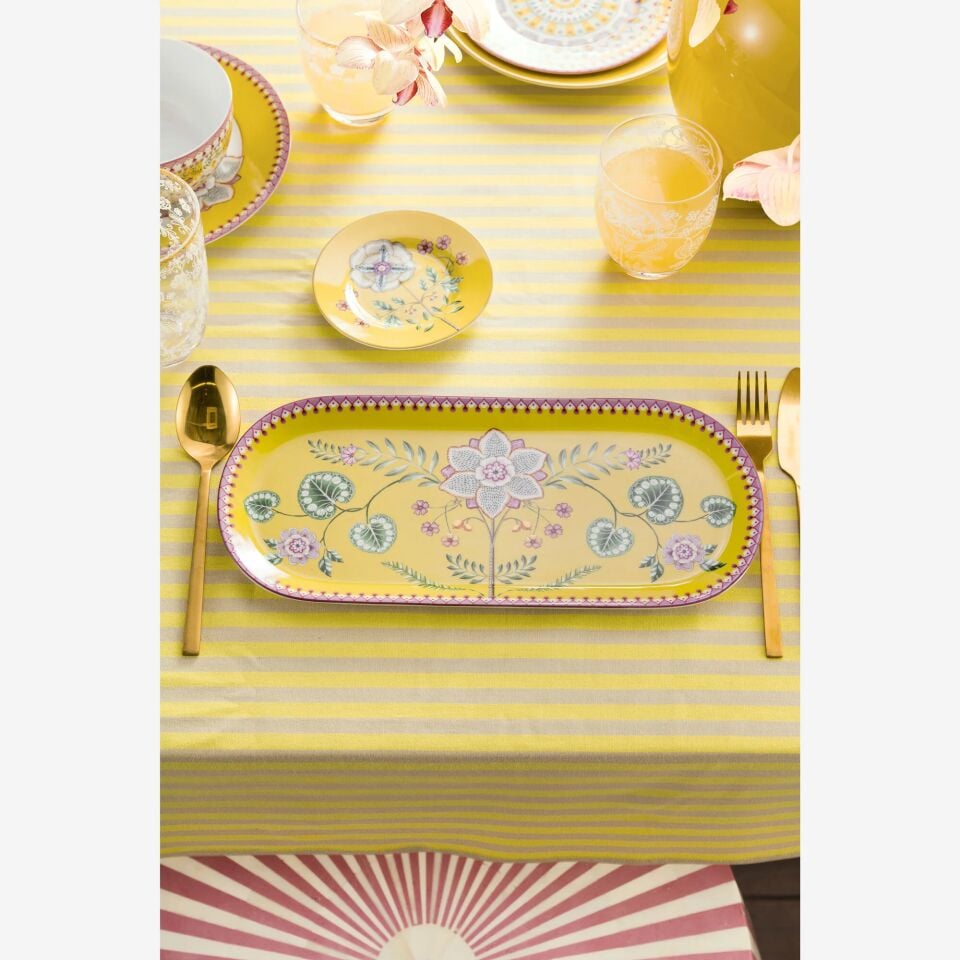 Lily & Lotus Oval Servis Tabağı Sarı - 33cm