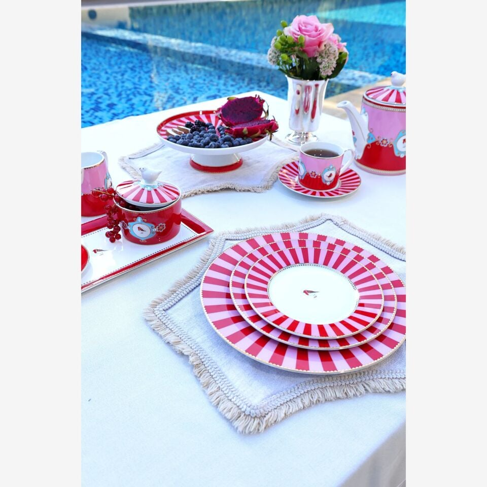 Love Birds Yemek Tabağı 26,5cm - Kırmızı/PembeÇizgili