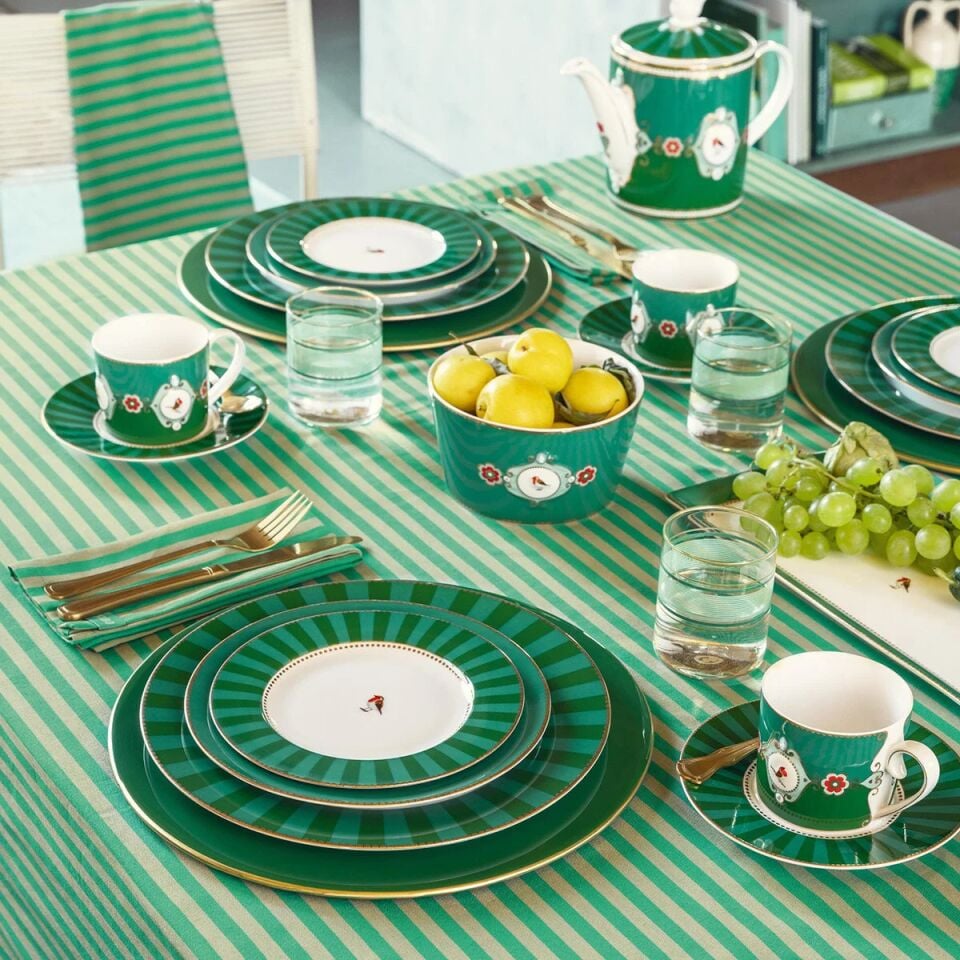 Love Birds Kahvaltı Tabağı 21cm - YeşilÇizgili