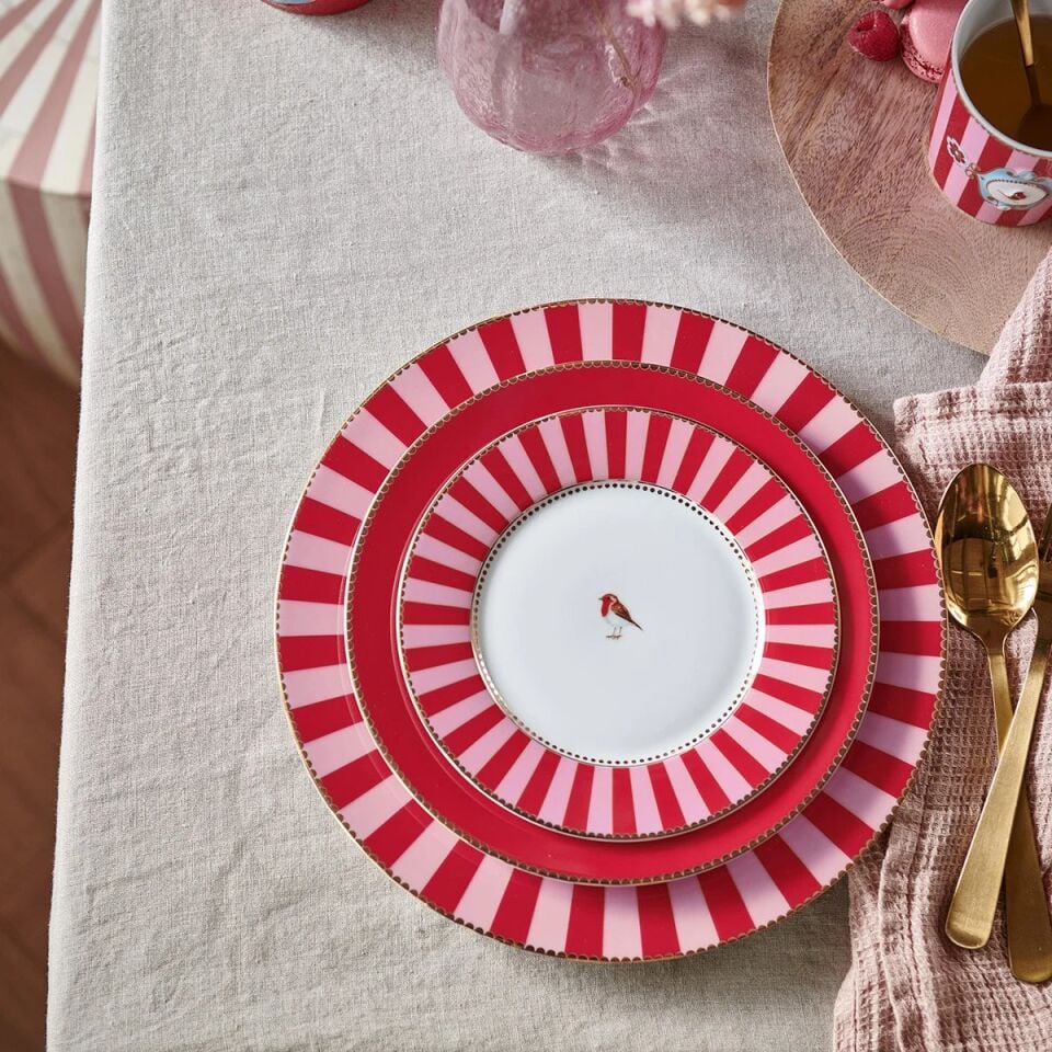 Love Birds Pasta Tabağı 17cm - Kırmızı/PembeÇizgili