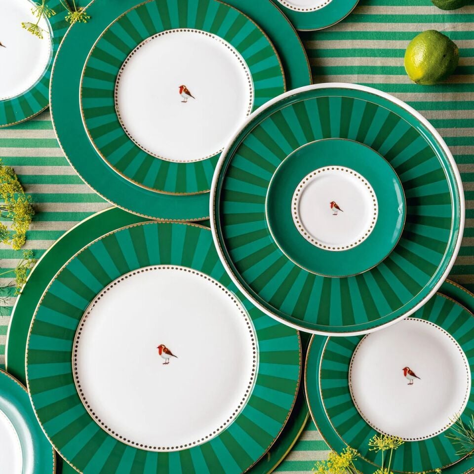 Love Birds Pasta Tabağı 17cm - YeşilÇizgili