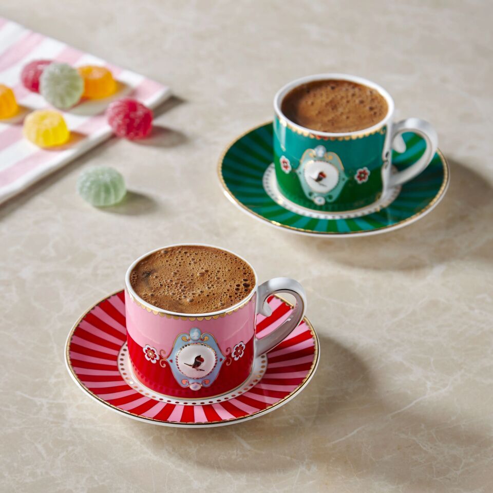 Love Birds Kahve Fincanı 125ml - Kırmızı/Pembe
