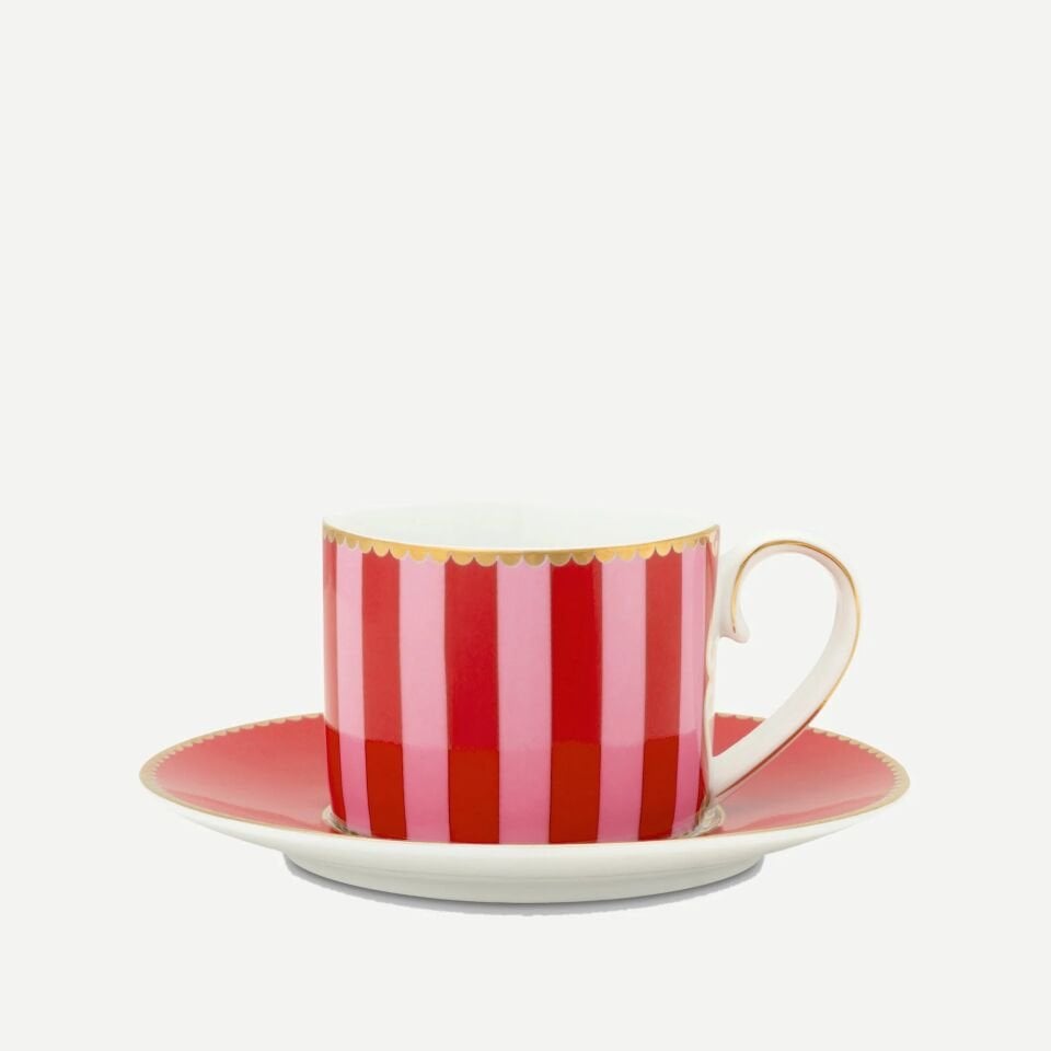 Love Birds Kahve Fincanı 125ml - Kırmızı/PembeÇizgili