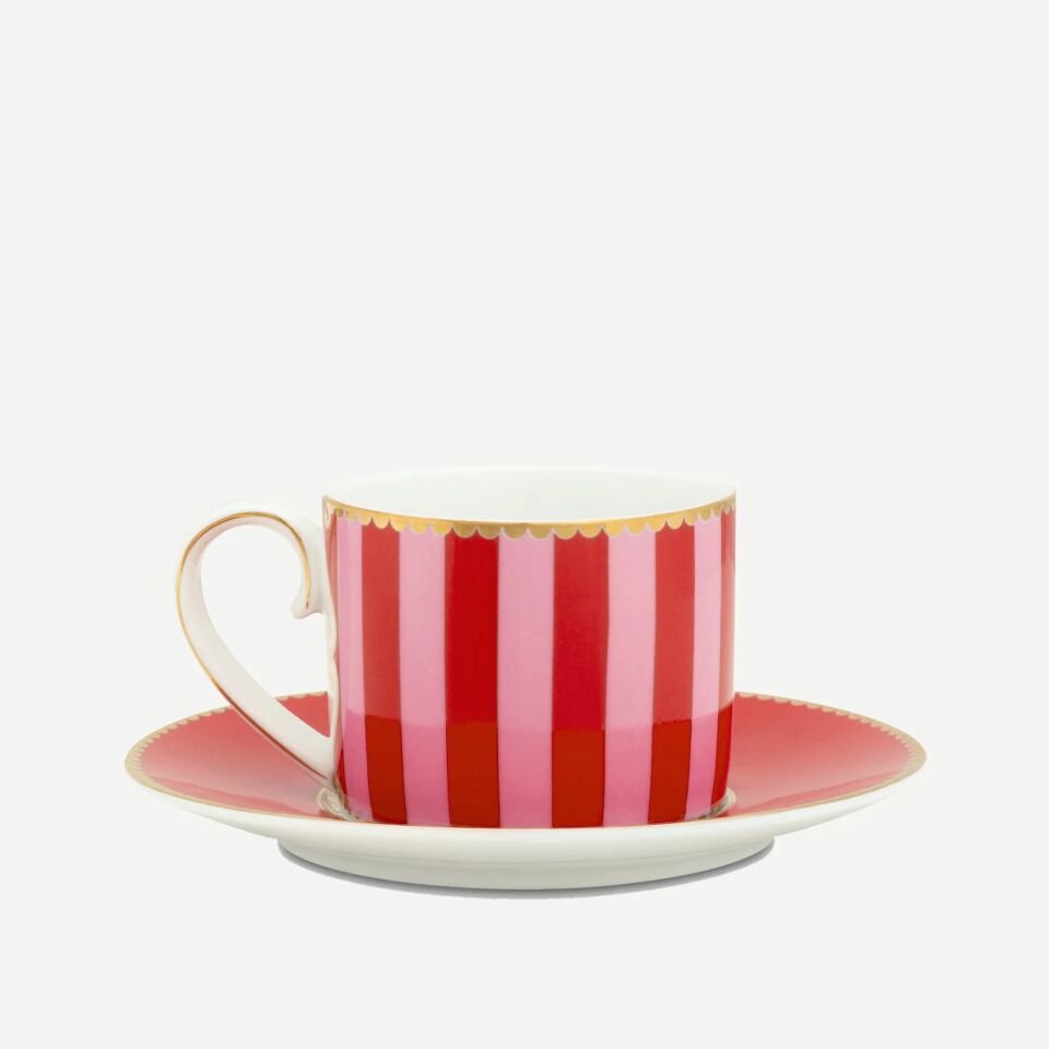 Love Birds Kahve Fincanı 125ml - Kırmızı/PembeÇizgili