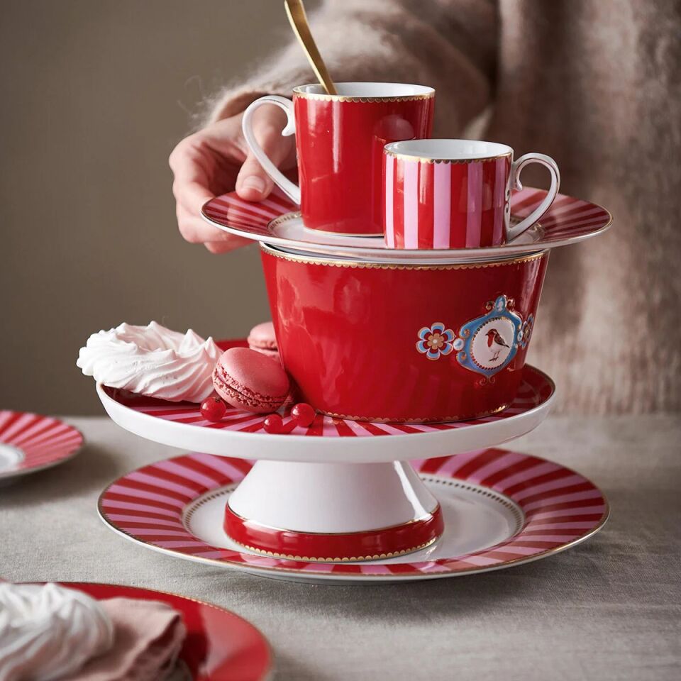 Love Birds Kahve Fincanı 125ml - Kırmızı/PembeÇizgili